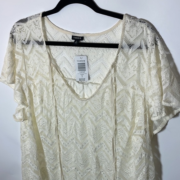 Torrid 2 LACE TIE NECK BLOUSE cream bone color off white - Picture 5 of 9